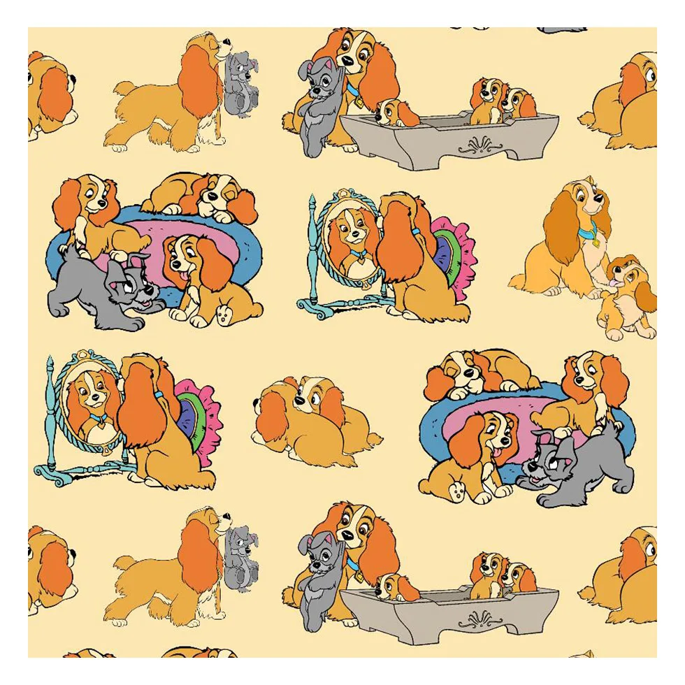 The Lady and the love Dog Cartoon Designs Custom Digital Printing Knit Rayon Fabric 95 Rayon 5 Spandex for Clothes
