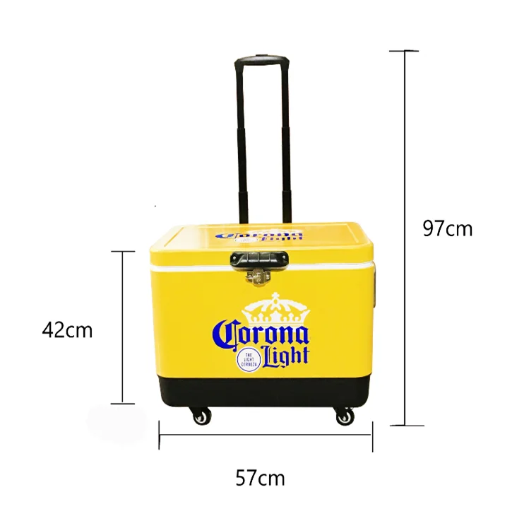 Accept customized high quality 51L stainless steel ice box metal cooler box with wheel and handle
