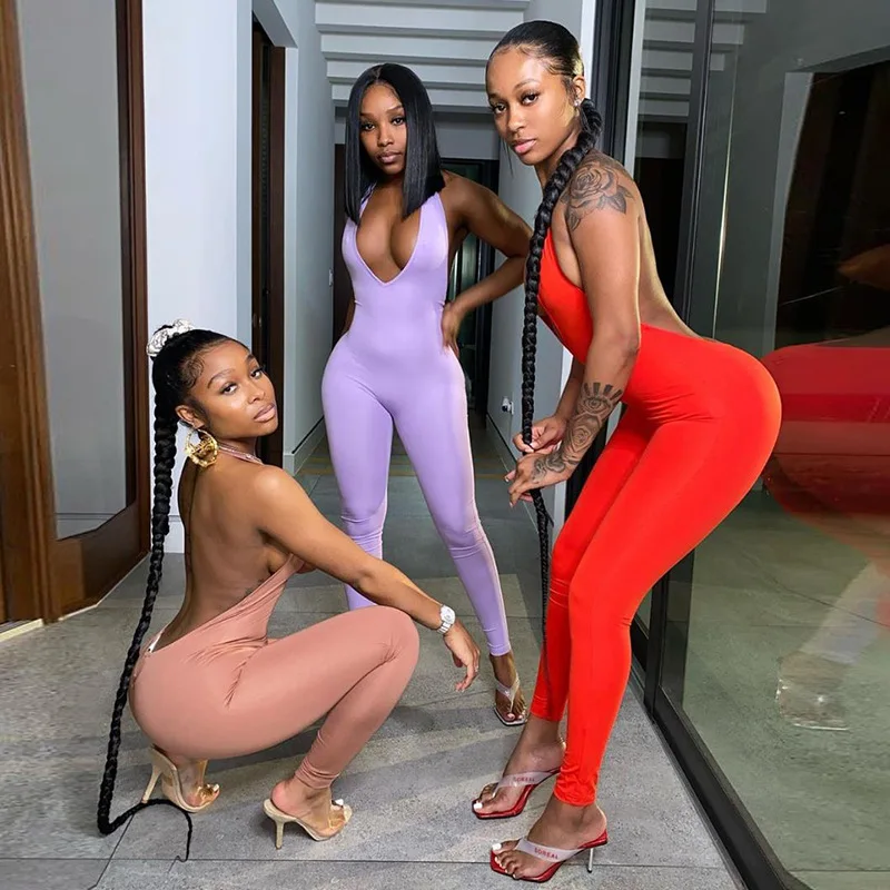 
Dvacaman Casual Plain Color Sport Onesie Jumpsuits for Women Halter Bodysuits Jumpsuit 2021 New Arrivals Spring Summer 