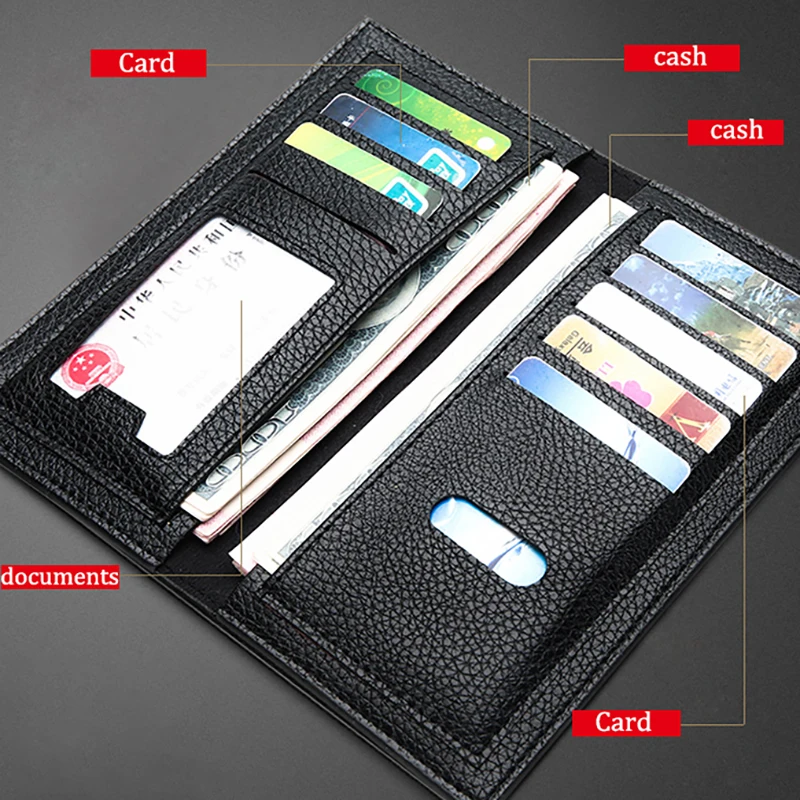 Slim Minimalist Long Soft Embossed Waterproof Portable PU Leather Blocking Card Holder Purse Men Wallet