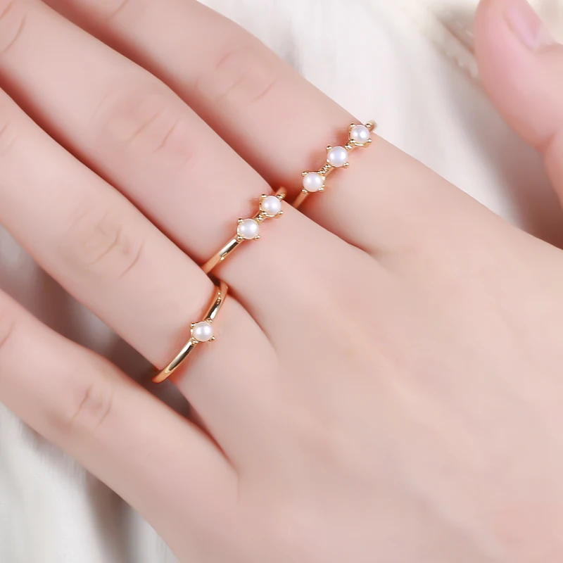 Wholesale Jewelry Custom Simple 14k Gold Women Rings Freshwater Pearl Ring Jewelry Women