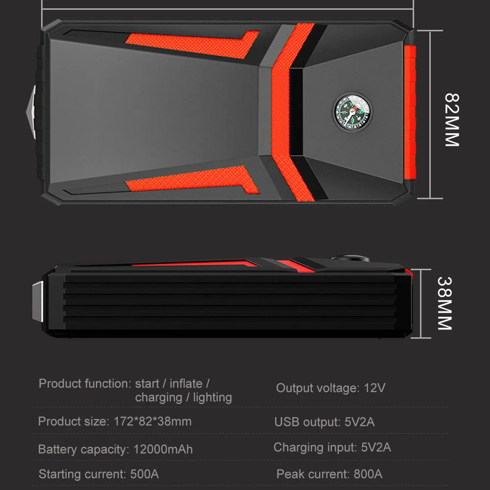 Rocfly 10000mAh Car Jump Starter Power Bank 2000A 1000A Car Battery Charger Auto Emergency Booster Starting Device Jump Start