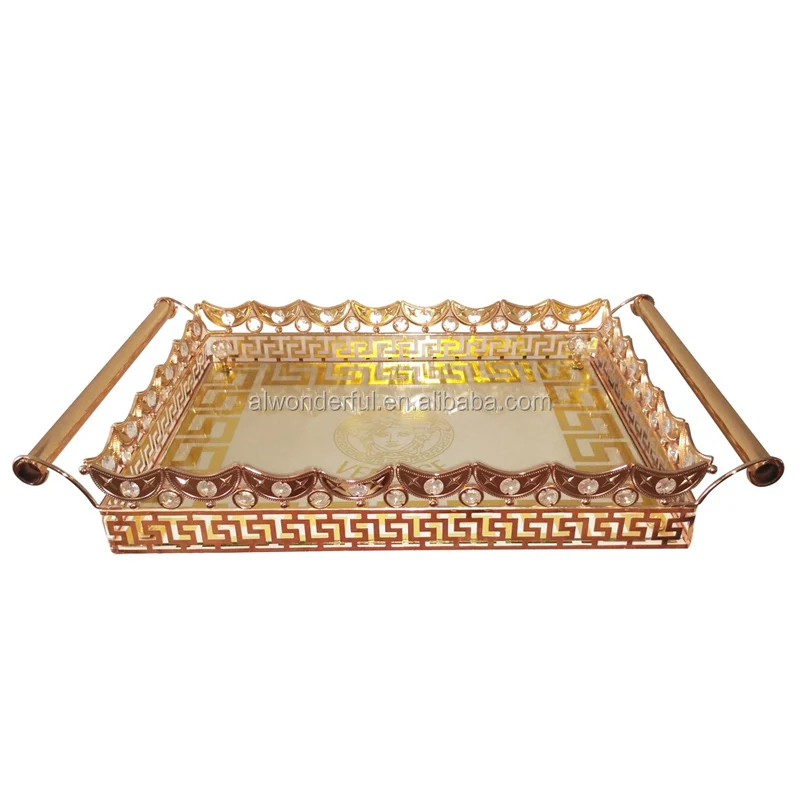 2023 metal serving mirror golden tray