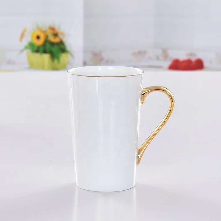 High quality Ceramic coffee mugs Gold rim Bone China  Mugs  with Golden Handle for drinking water coffee tea