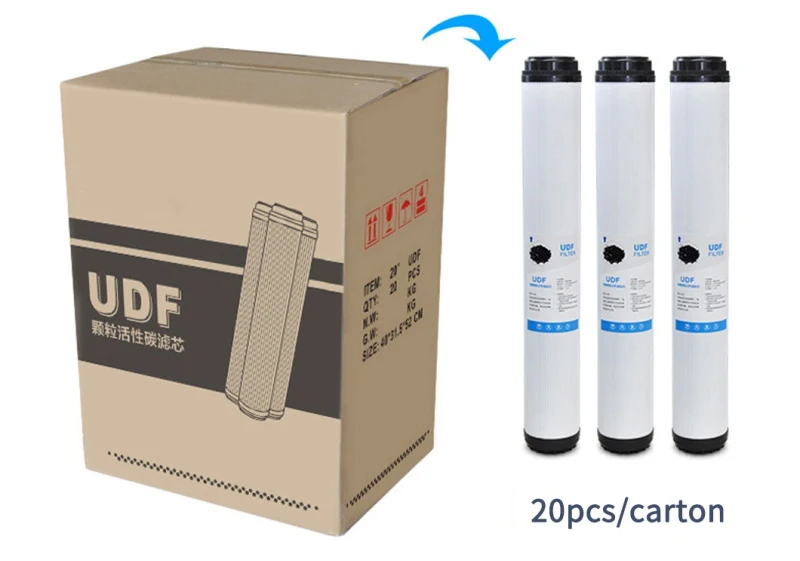 20 inch granular carbon UDF coconut shell activated carbon filter element whole house water treatment commercial water filter