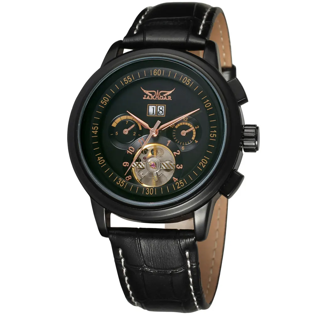 Build your brands jaragar designer genuine leather automatic watch oem custom logo tourbillon mechanical men watches