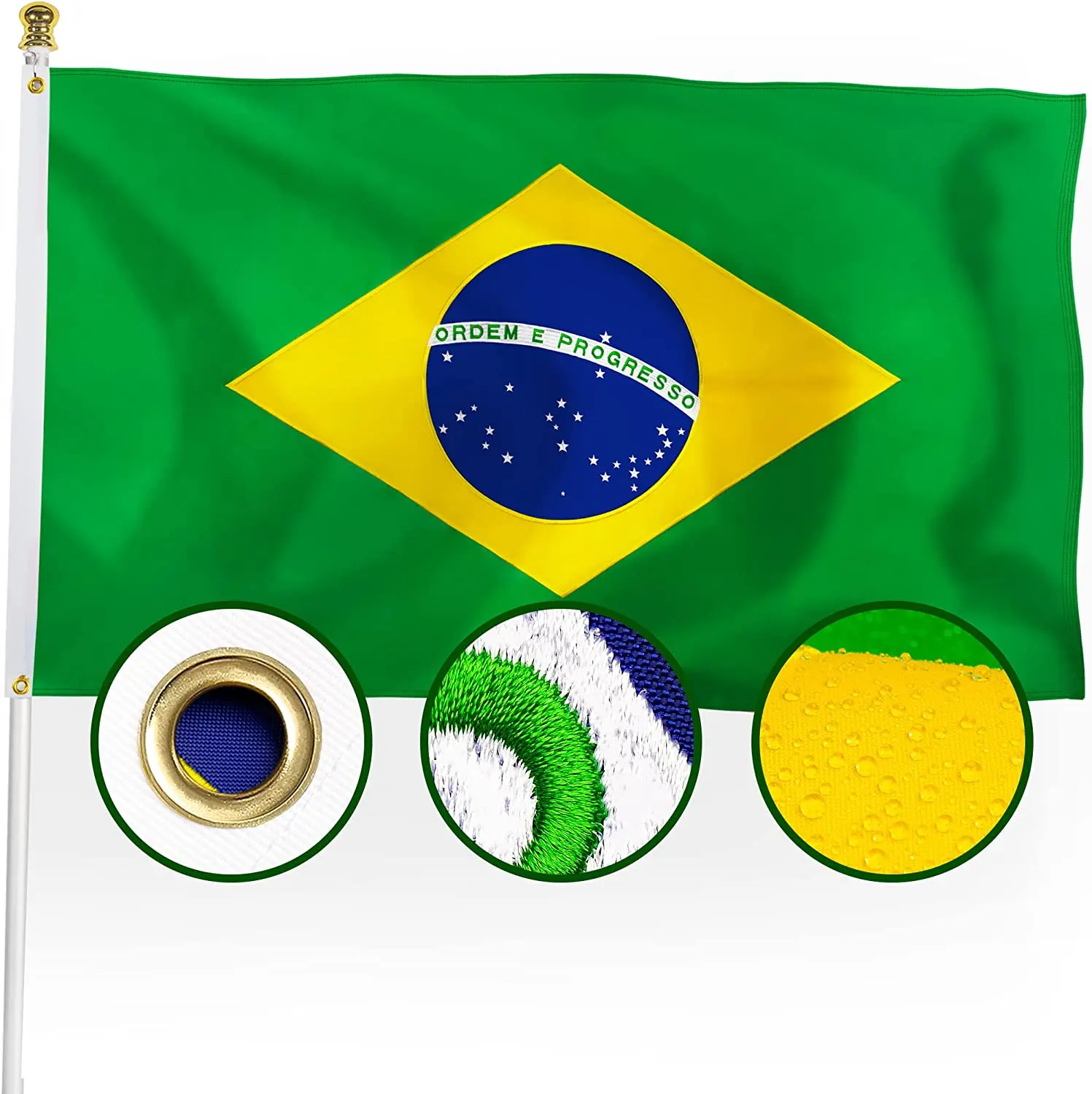 Wholesale National Flags 3x5ft Brazilian Flag With Grommets 100D/110D Polyester Outdoor Flying Brazil Flag