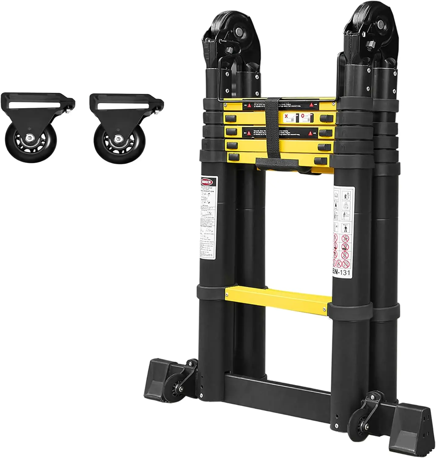 Heavy Duty Articulated Retractable 1.9+1.9meters Aluminium Ladders A Type With Hinges