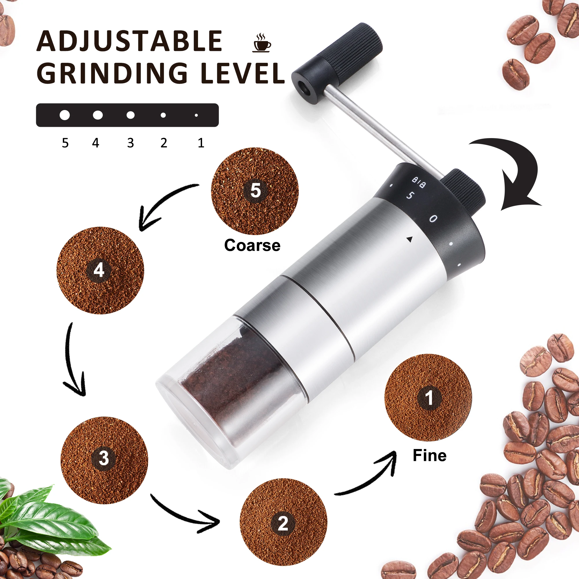 Professional Stainless Steel Portable Industrial Commercial Flat Burr Manual Espresso Coffee Bean Grinder Hand