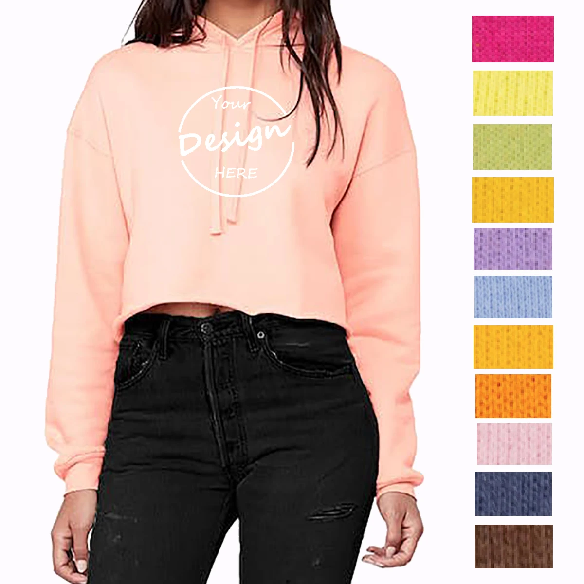 Original Manufacturer Embroidered Plain Women's Crop Hoodie Sweatshirt Cotton French Terry Cropped Women's Sweatshirt