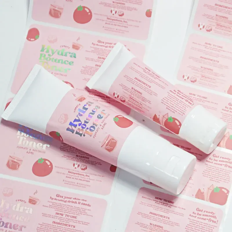 Custom Cosmetic Brand Label Design Logo Glossy Pet Vinyl Sticker Printing Packaging Labels For Skincare Products