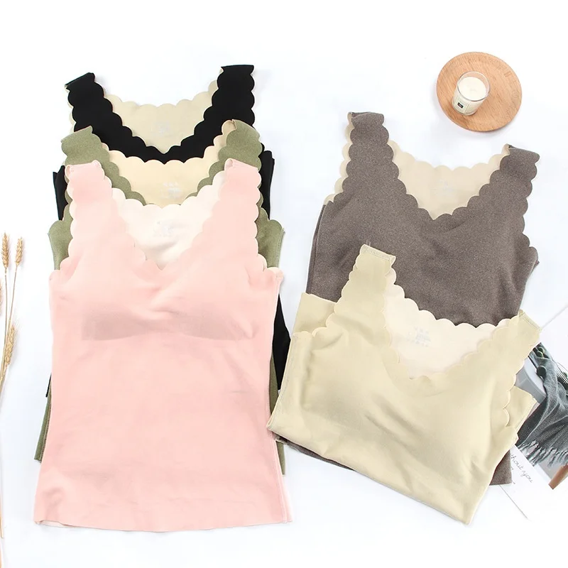 
Ladies Velvet Vest underwear For Winter Seamless Thickening With Chest Pad V-neck Thermal Warm Lingerie vest 