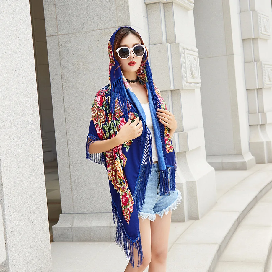 Hot selling romanian cotton shawl Russian scarf Floral Vintage shawl Old shawl romanian style women headscarf kerchief babushka