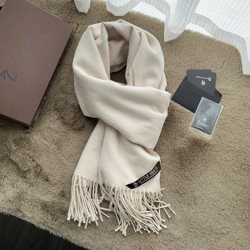 Wholesale Solid Brushed Custom Logo Cozy Warm Women Winter Cashmere Shawl Woolen Scarves Scarf for women Pashmina