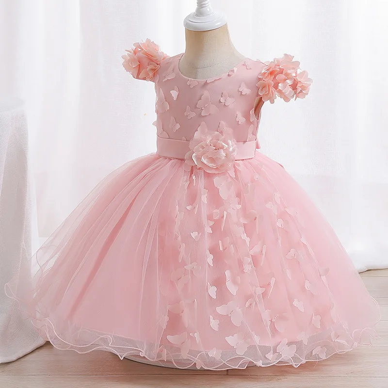 Baby Girls Birthday Party Christmas Dresses Flowers Tully Children Girl Party Dresses Flower Comunion Gown Knee Length Dress