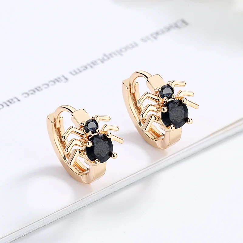 Wholesale Free Shipping Hypoallergenic Animal Spider Crystal Cz 18K Gold Women Huggie Hoop Earring Jewelry For Party