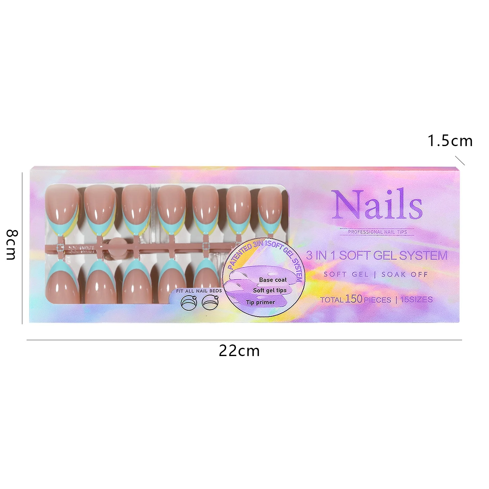 150pcs/box 3 in 1 Premade French X-COAT Tips 5 colors/box Traceless Manicure False Press on nails Soft Gel Tips