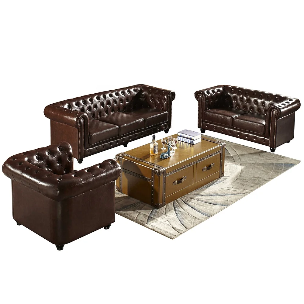 High Quality American Leather Chesterfield Button Tufted Sofa Set