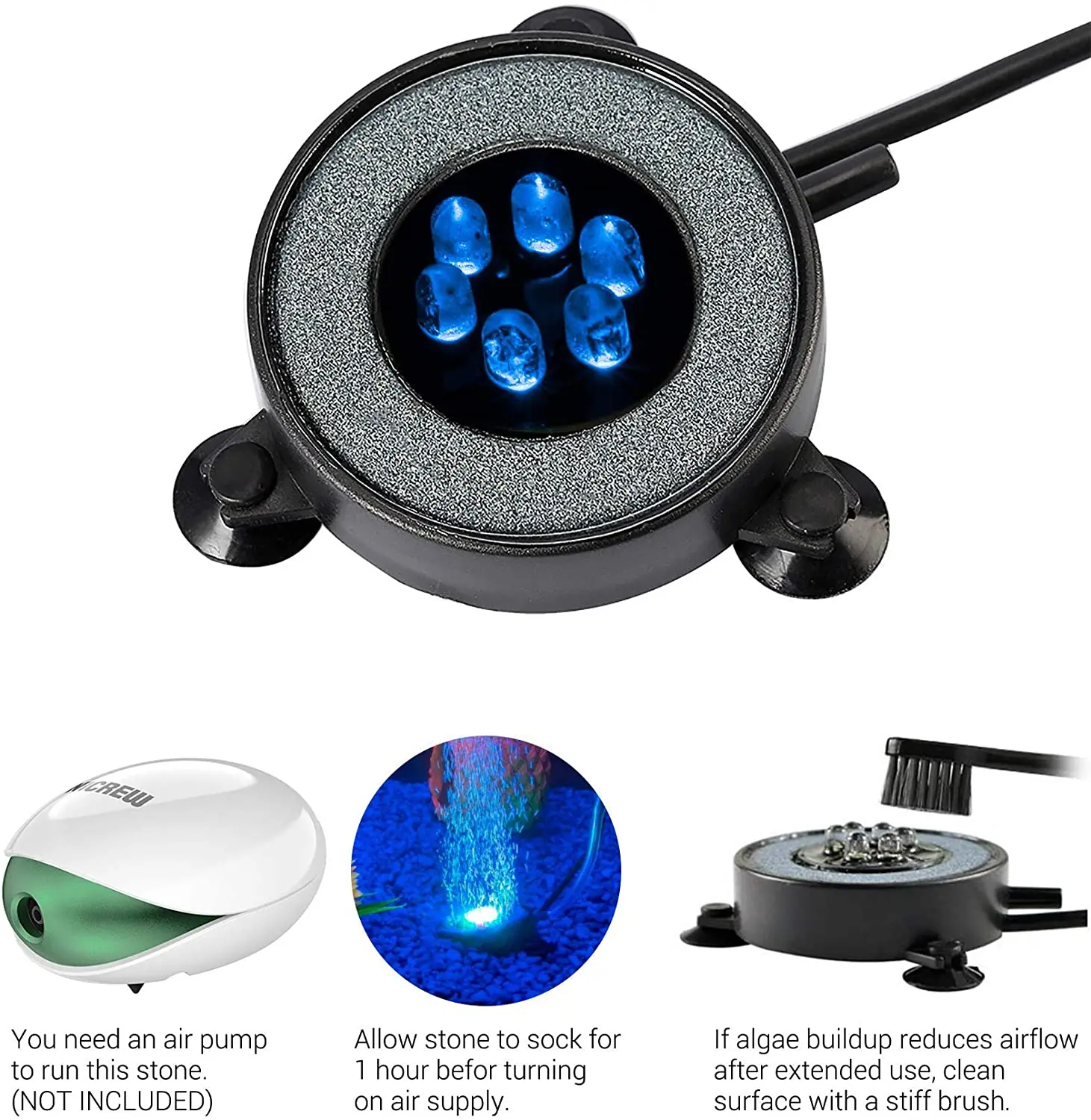 Plant Fish Tank Bubbler 6 LEDs WRGB Light IP68 Waterproof Decoration Accessories Aquarium Bubbles Stone with LED AQUARIUM LAMP