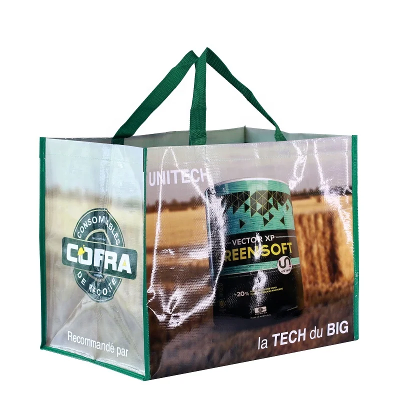 France market double sides logo printed promotional laminated custom shopping PP  woven bag
