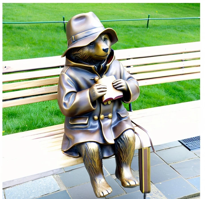 Custom Cast Copper Sculpture Private Realistic Bronze Paddington Bear Statue Realistic Humanoid Statue