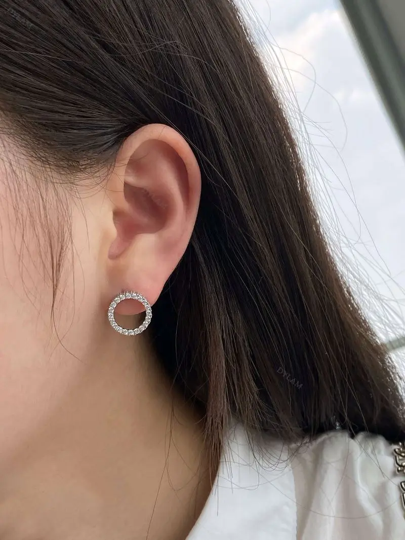 Dylam Trendy Delicate Korean Style Hot Selling 18K Gold Plate 5A CZ Stone Circle Shape S925 Sterling Silver Women Earrings