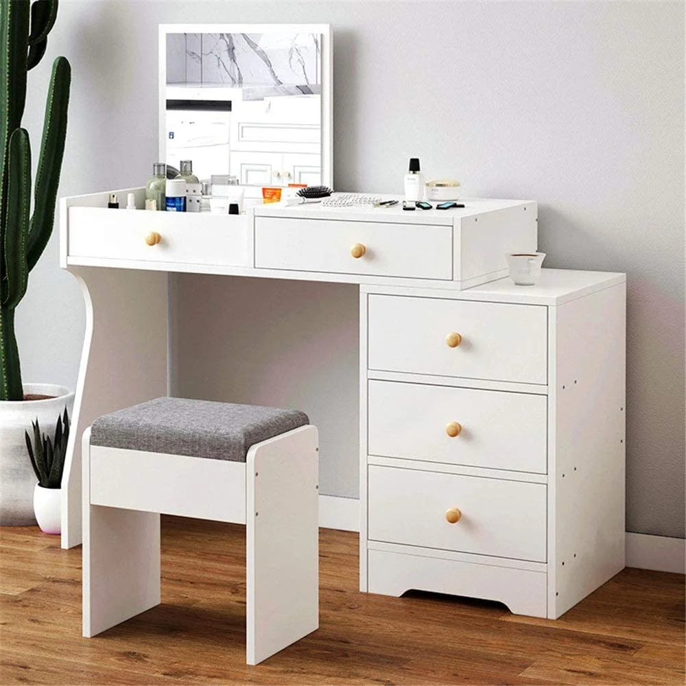 Dressing Table  Makeup Speaker Vanity Table with LED Mirror and Drawers