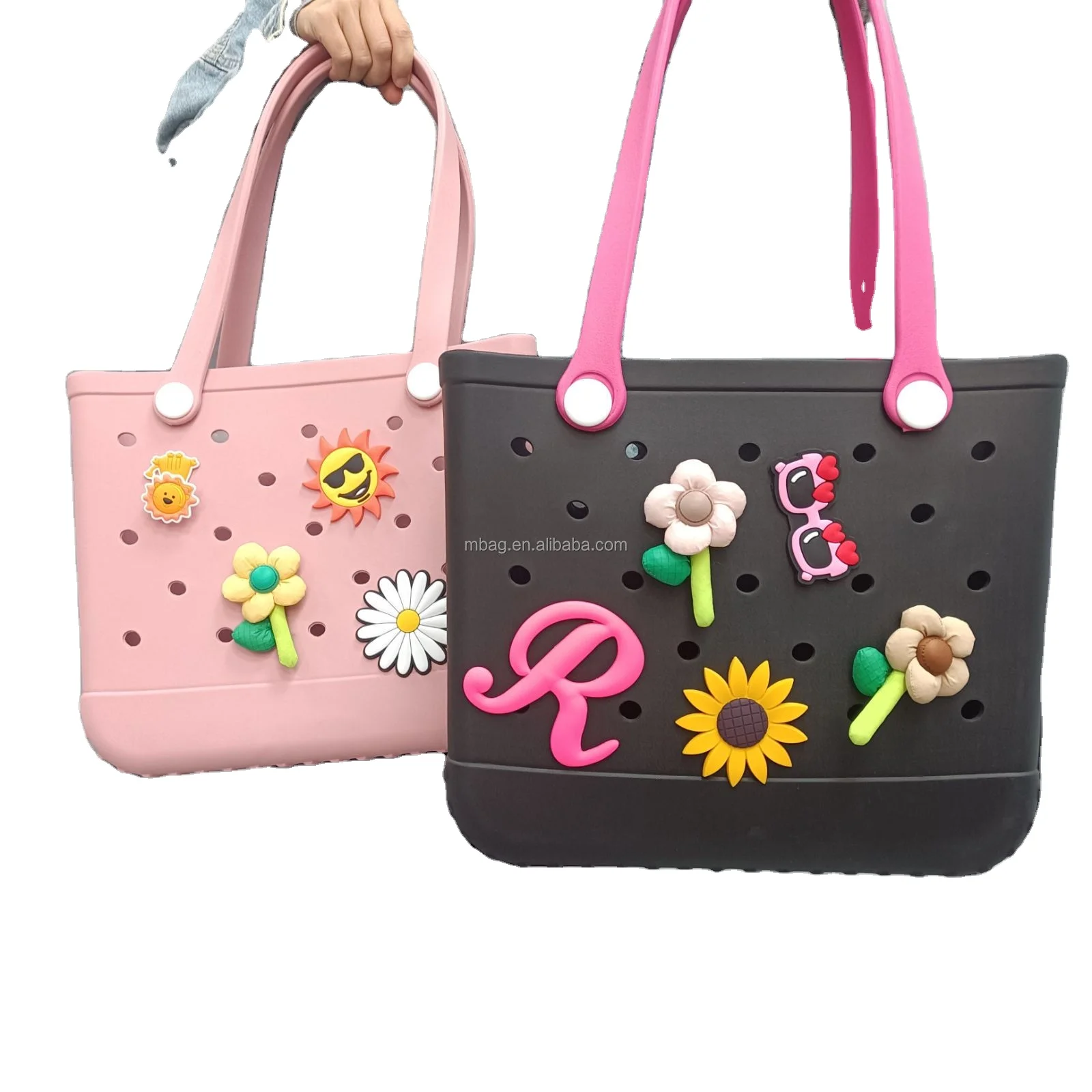 EVA Punched Beach Bag Charms Decoration Silicon Accessories Letter Flower Slipper for Summer Beach Designer  Bags