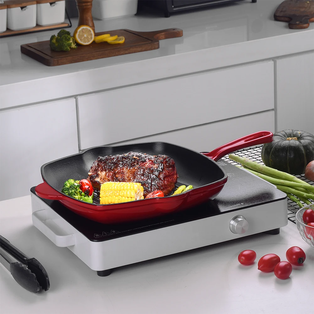 M-cooker High Quality Cookware 10 Inch Fry Pan Enameled Steak Grill Plate Cast Iron Skillet Non Stick Frying Pans for Cooking