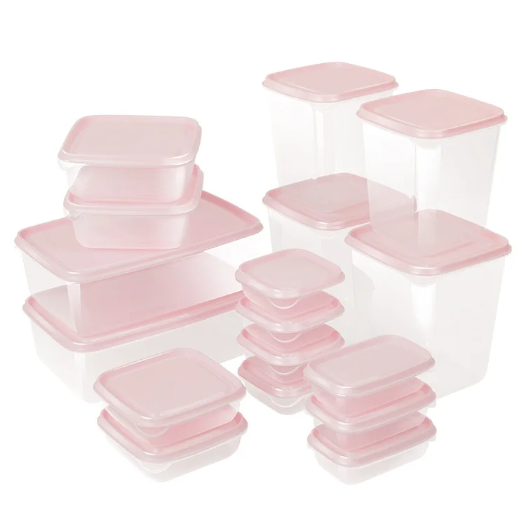 Citylife 17pcs Set Storage Stackable Plastic Fresh Food Green Pink White Container Refrigerator Microwave Food Container Set