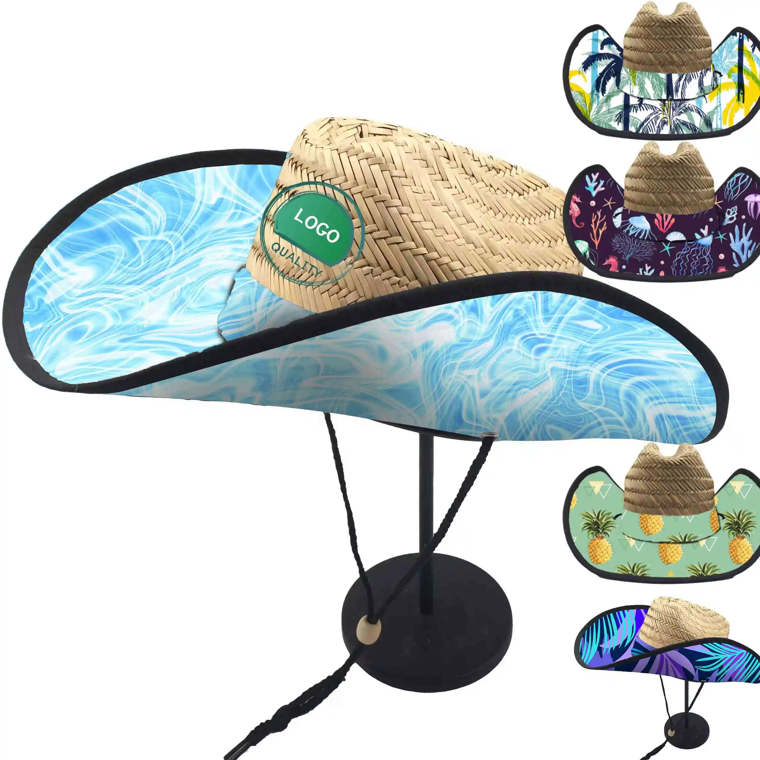 High Quality Handmade Fashionable Vintage summer beach sun mat grass boat fishing lifeguard cowboy cowgirl straw hat