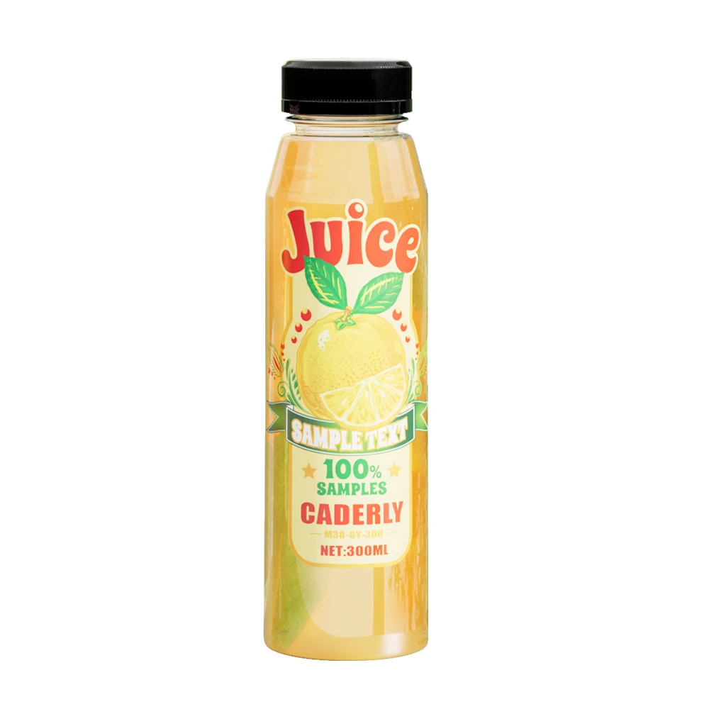 Custom 300ml Clear PET Plastic Sport Water Drink Packaging Business Juice Bottles with Cap