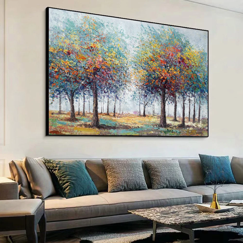 Abstract Colorful Tree Painting Prints And Posters On Canvas Modern Landscape Wall Art Picture For Livinng Room Home Decor