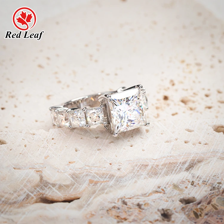 Redleaf Trendy Fine Jewelry Square Cut Moissanite Rings 925 Silver Plated 18K White Gold Plated Engagement Ring