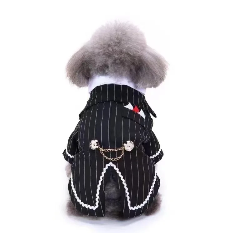 Dog Shirt Puppy Pet Small Dog Clothes, Stylish Suit Bow Tie Costume, Wedding Shirt Formal Tuxedo with Black Tie