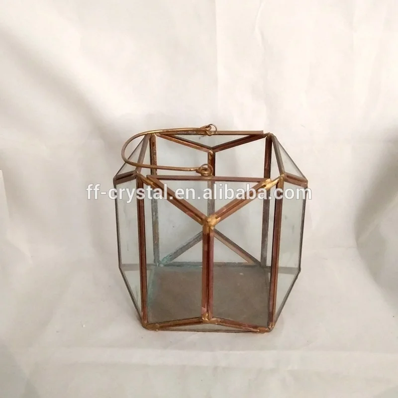 Wholesale Decorate Wedding Copper Glass Vases/Tiffany Style Stained Glass Terrarium/Geometric Terrarium Stands for Home