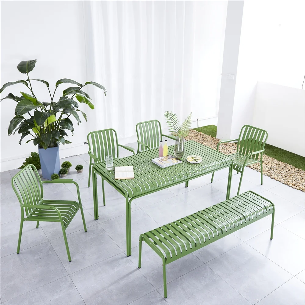 Stackable Indoor Outdoor Furniture Garden Aluminum Chair with Aluminum Slats Garden Dining Chairs and Tables