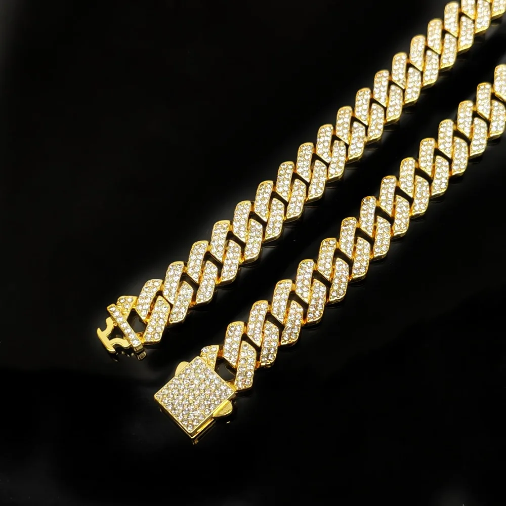 European Hot Selling Street Rap Jewelry Hip Hop   Gold Cuban   Diamond Fashion Men  Necklace
