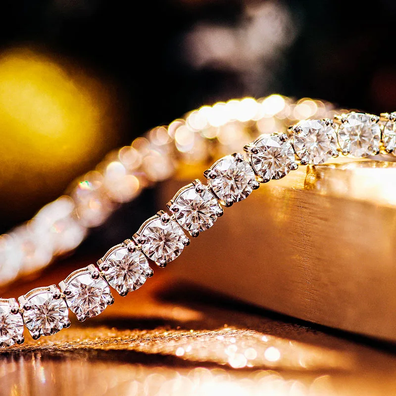 D Color VVS Moissanite 2mm 3mm 4mm 10k Gold Lab Grown Diamond Hip Hop Tennis Chain 925 Sterling Silver Bracelet