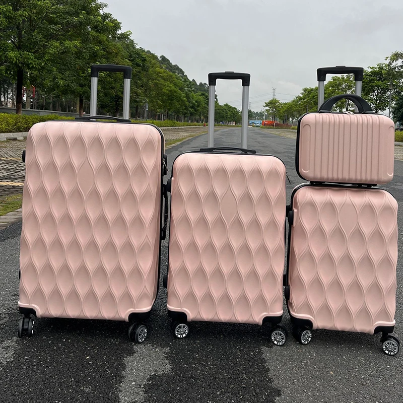 Wholesale 14 20 24 28 inch custom 4 piece ABS travel bag set trolley luggage travelling suitcase suit with lock