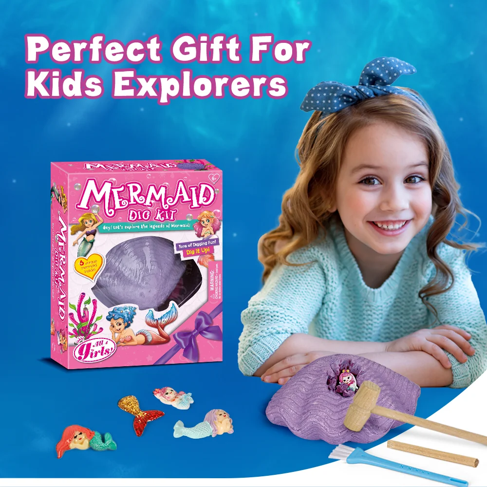 Dig out the lovely mermaid sea animal toy set educational excavation learning STEAM kits