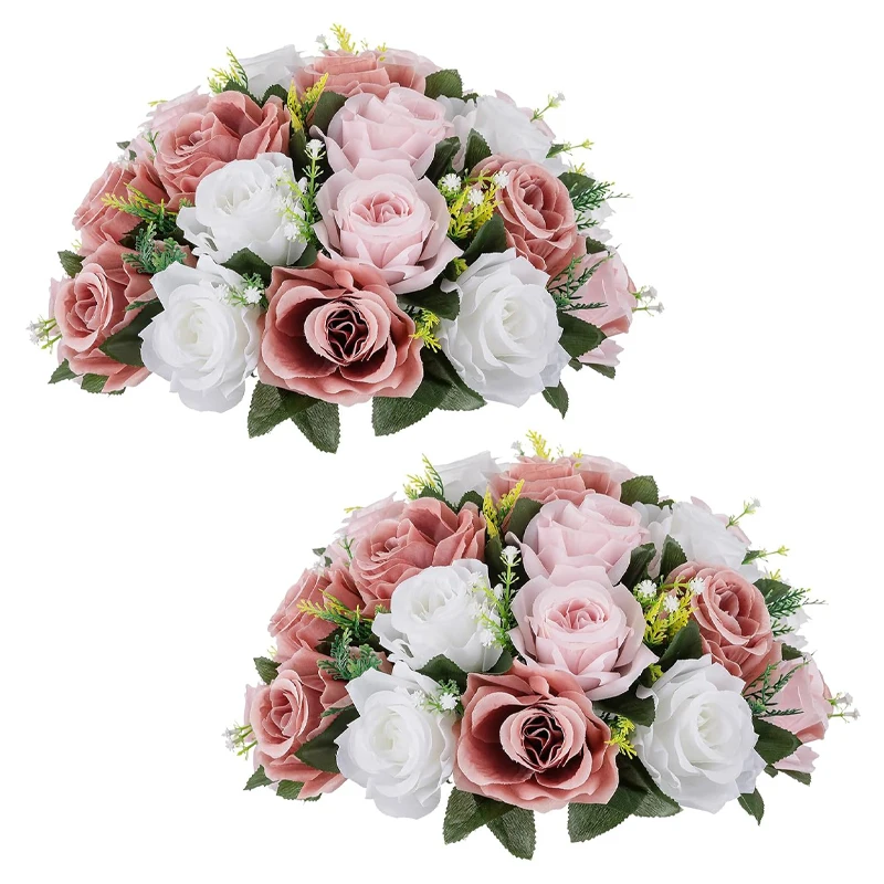 Eco-friendly Table Decoration Flower Balls Wedding Centerpieces Decorative White Silk Roses Artificial Flowers