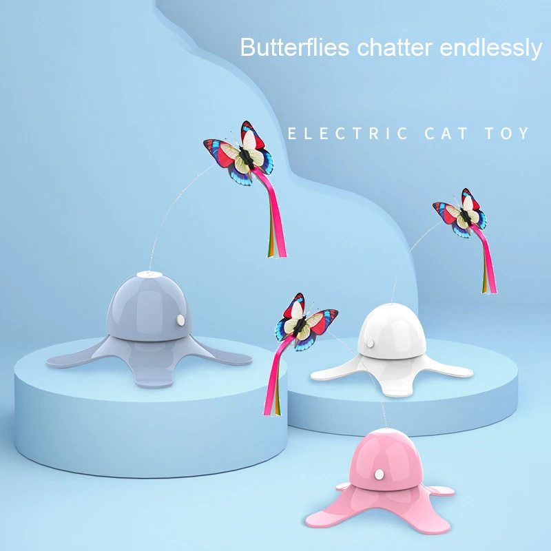 Electric Cat Toys Stick Interactive Stable Automatic Butterfly Teasing Cat Toy Self-help Play Self Rotating Turntable Cat Toy