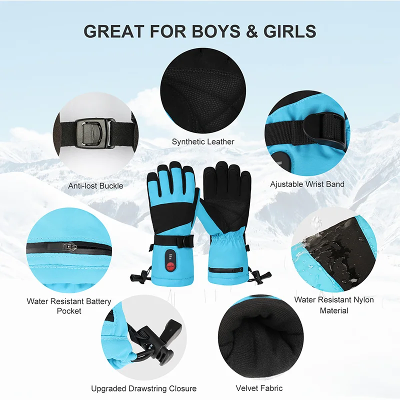 Children Lightweight Outdoor Ski Snowboard Gloves Waterproof Heated Kids Warm waterproof Ski Gloves