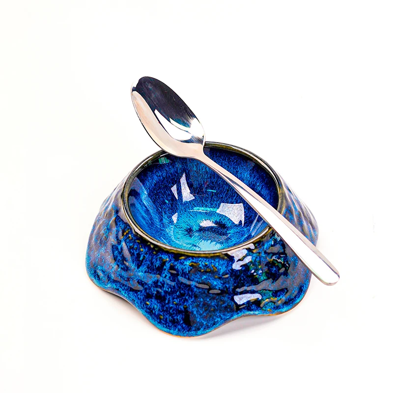 Wholesale Reactive Glazed Ceramic Blue Dinnerware Dining Bowl Japanese Bowls Rice Soup Bowls Ceramic