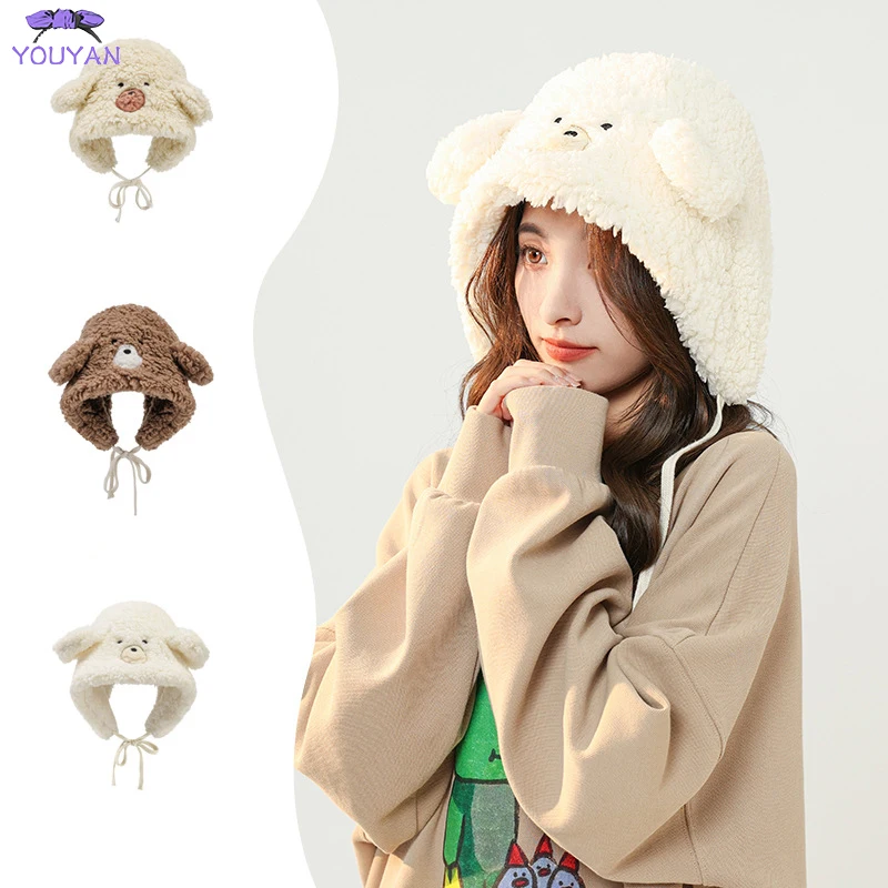 Wholesale Hat Scarf Mask 3 In 1 Thickened Ear Protection Windproof Cute Bear Ear Custom Warm Winter Hat For Women