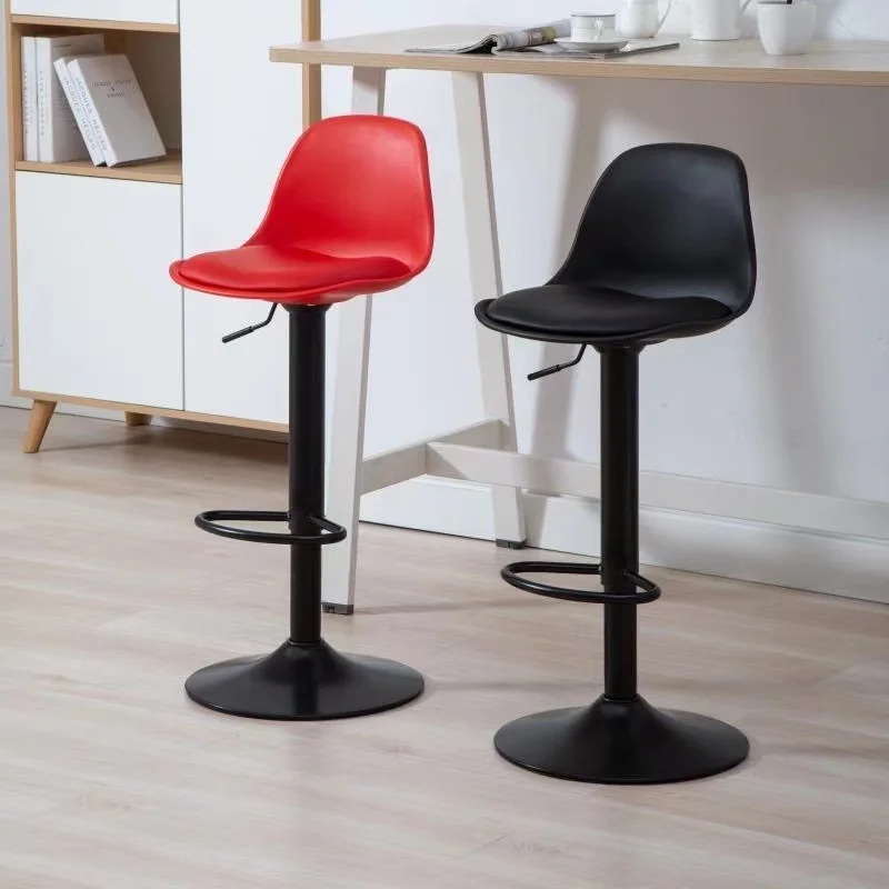 Kitchen and Restaurant Height-Adjustable Swivel Bar Stool with Leather Cushion and Metal Frame Soft Legrest Bar Chair
