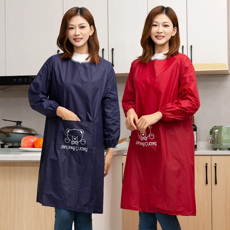 2023 New Arrival Logo Printed Reverse Blouse Waterproof Oil-Proof Long Sleeves Bib Apron Men Women Home Kitchen Cleaning Work