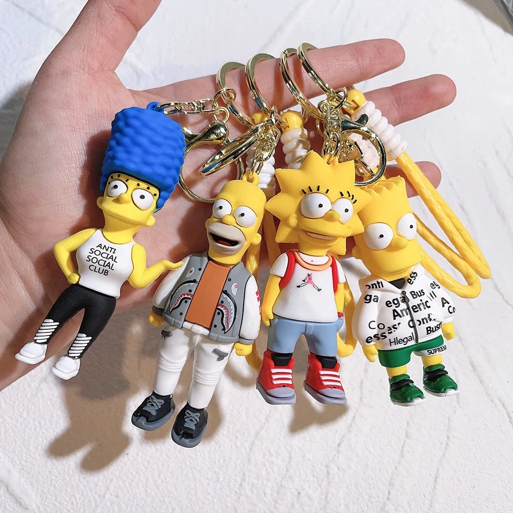 Cute Custom 3D Pvc Anime Keychain Kawaii rubber Cartoon Keychain Accessory Car Key Chain Bag Pendant Simpson Family Keychain