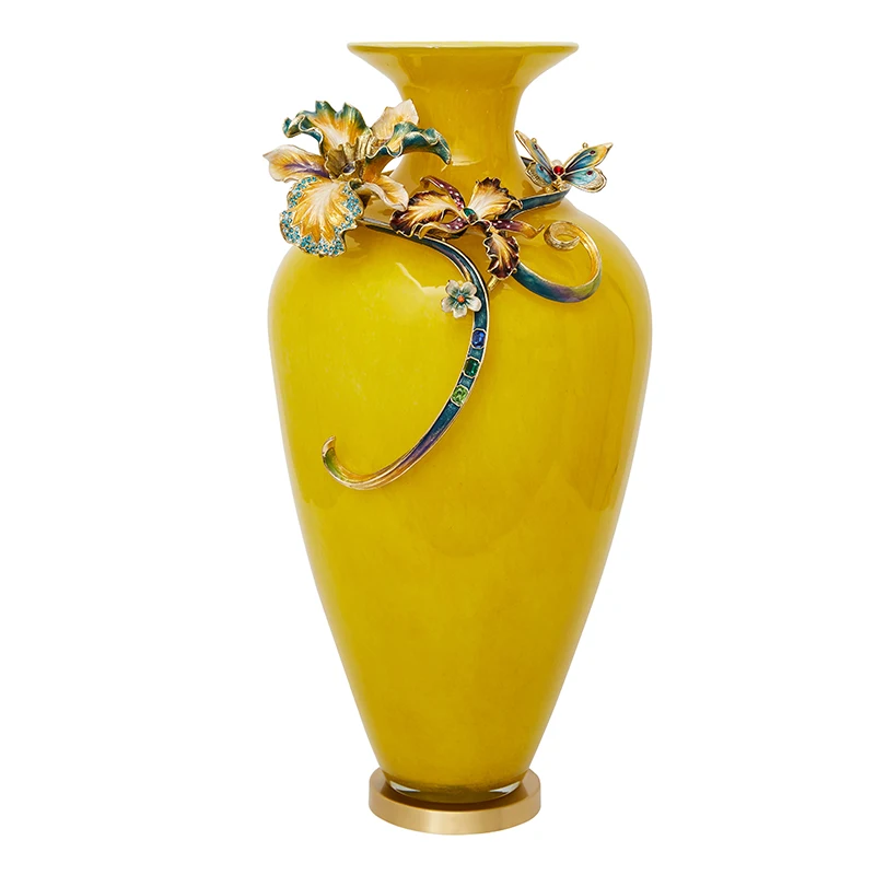 RORO Vases flower modern luxury home decorative lucky year tall yellow colored glass fresh dry flower vase for home decoration